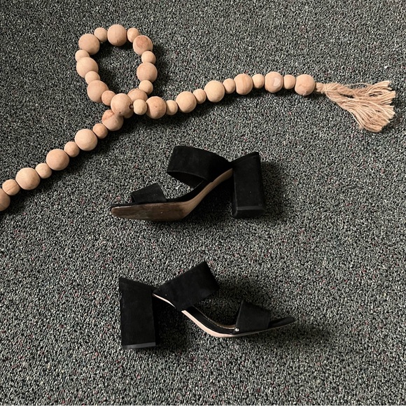 SAM EDELMAN Suede Black Two Strap Sandal Mule Slip-On Block Heeled Shoes Sz 9 - Picture 5 of 16